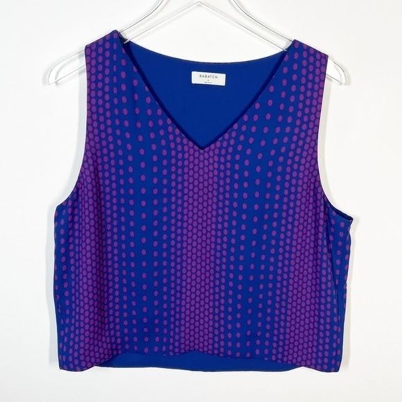 Aritzia Babaton Murphy Blue Polka Dot Print V-Neck Sleeveless Crop Top Size L - Picture 1 of 8